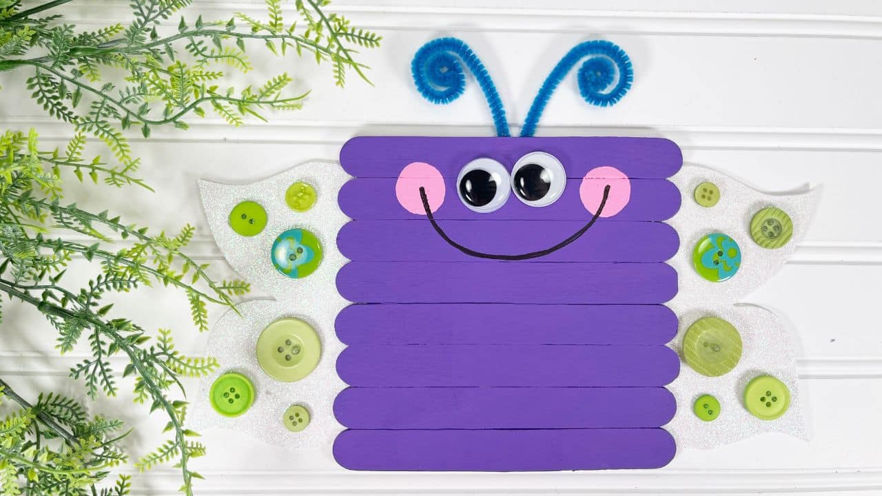 Dollar Store Popsicle Stick Butterfly Craft (Free Printable)