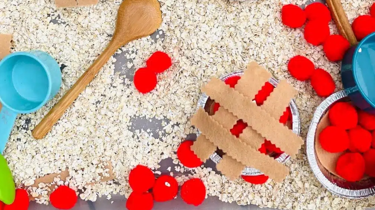 Apple Pie Sensory Bin.