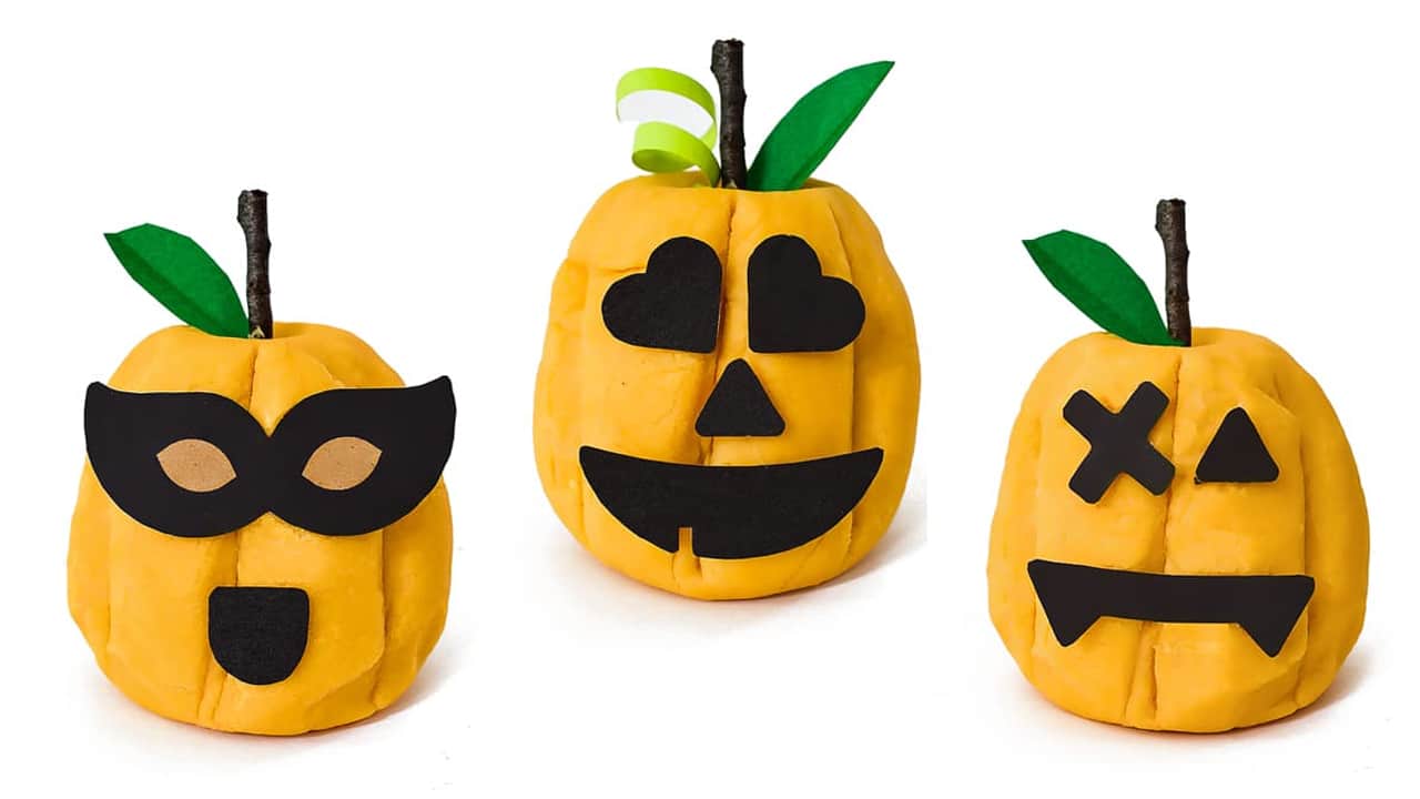 Make Playdough Pumpkins and Jack-O-Lanterns.