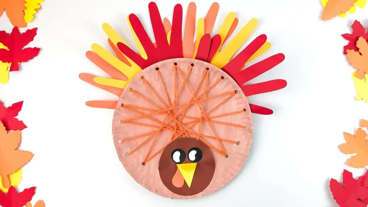 Thanksgiving Turkey Handprint and Lacing Craft.