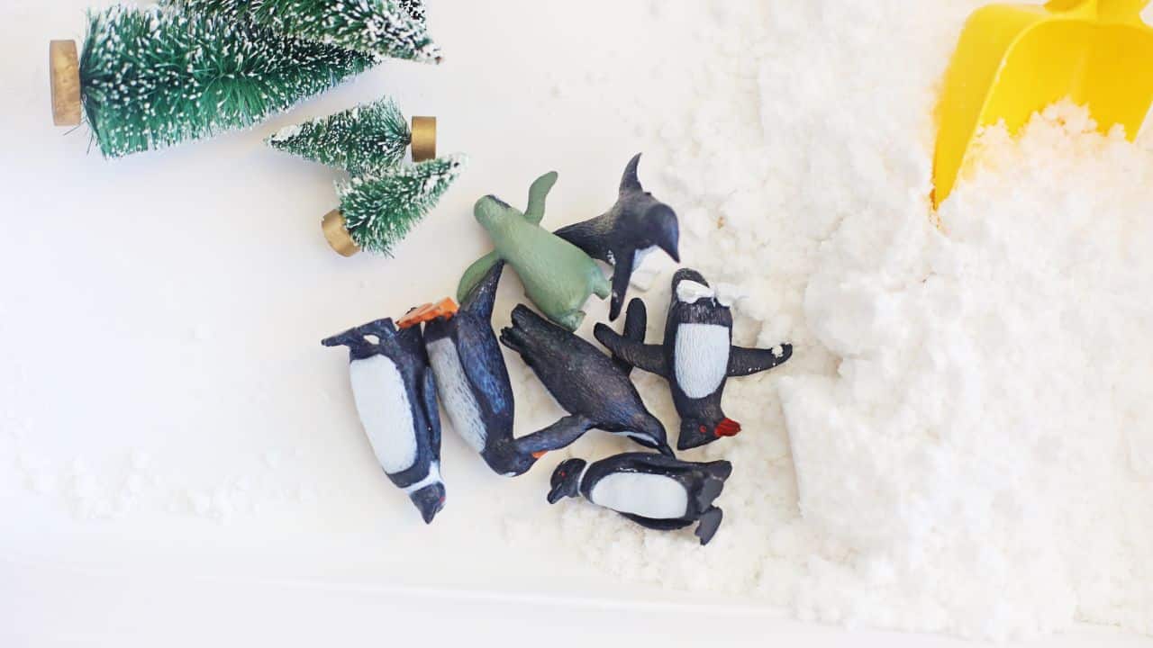 penguin rescue sensory bin supplies.