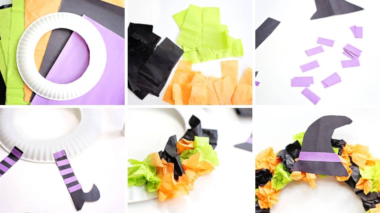 witchs hat paper plate wreath how to.